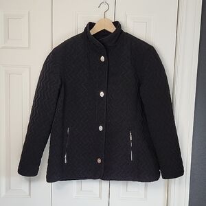 Gallery Black Chevron Quilted Jacket with Silver Accent  Women's Lined Size XL